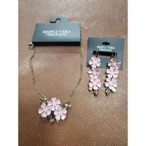 Simply Vera Wang 3D Pink Triple Floral Statement Necklace & Earrings Set